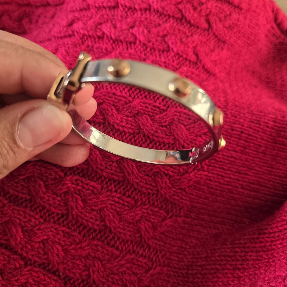 Michael Kors Two-Tone Stud Accent Bangle - Silver & Gold - Picture 4 of 9